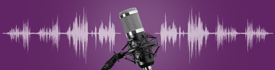 Studio microphone for recording podcasts. Banner