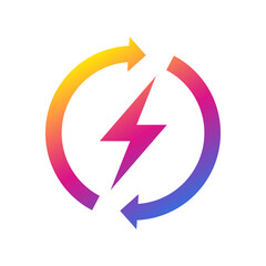 Lightning electric icon, Bolt with recycling rotation arrow sign, Renewable energy sign, Vector illustration