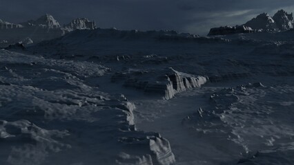 Sci fi alien planet landscape futuristic rock surreal lighting space travel. Science fiction illustration. 3D illustration © Konst