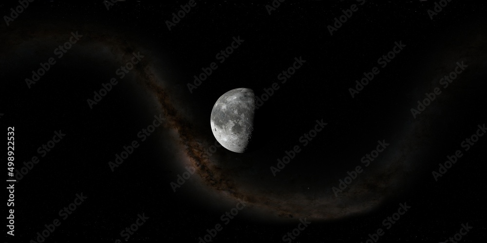 Wall mural 360 degree environment map of an orbital view of the moon in a height of 2500 km above the surface. 