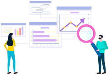 Women analysing diagrams, brainstorming. Marketing research results presentation. Colleagues discuss statistical indicators, business statistics. Female employees work with financial data analysis