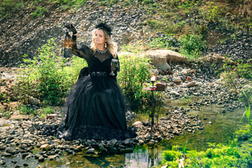 Fototapeta premium black queen in crown and dress.