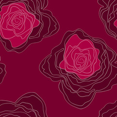 Spring colorful vector illustration with pink roses. Cartoon style. Design for fabric, textile, paper. Holiday print for Easter, Birthday, 8 March. Flowers with leaves