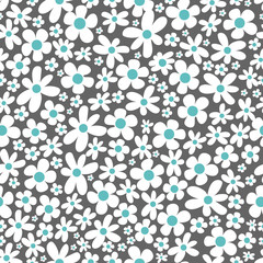 Vector chamomile, large and vector flowers on a black background in the style of minimalism. Print for clothing, textiles. Trendy ditsy floral texture for print, fashion, textile, fabric, decoration