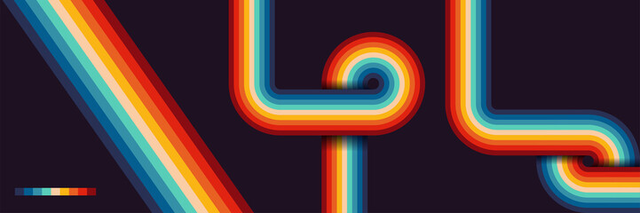 Abstract design retro style with stripes element background rounded 1970 Vector illustration