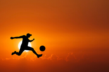 Fototapeta na wymiar Silhouette of football players in the evening. Football concept is popular all over the world.