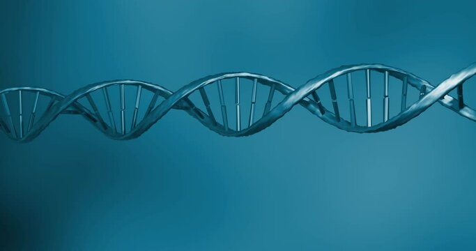 Animation of macro of blue 3d dna strand spinning