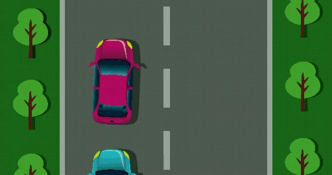 Animation of video game screen with cars driving on street map