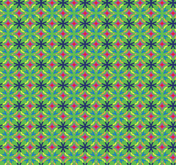 Green kaleidoscope style psychedelic seamless pattern. Reminder of a childhood toy in vibrant fresh colours. Fun and cheerful design.