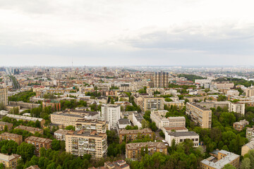 Fototapeta na wymiar Ukraine, Kyiv – May 02, 2015: Aerial panoramic view on central part of Kyiv from a roof of a high-rise building