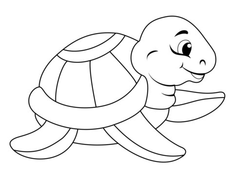Children coloring book. Sea dweller, funny turtle. An isolated animal on a white background.