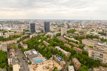 Naklejka premium Ukraine, Kyiv – May 02, 2015: Aerial panoramic view on central part of Kyiv from a roof of a high-rise building