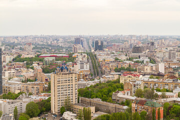 Naklejka premium Ukraine, Kyiv – May 02, 2015: Aerial panoramic view on central part of Kyiv from a roof of a high-rise building