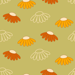 Summer Floral Seamless Pattern 70s Retro style