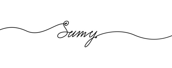 Hand drawn name of Sumy city which is in Ukraine in One line vector style on white background