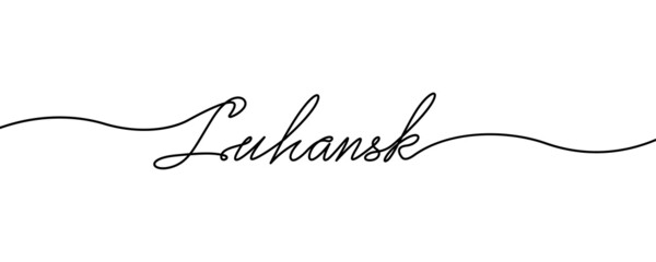 Hand drawn name of Luhansk city which is in Ukraine in One line vector style on white background