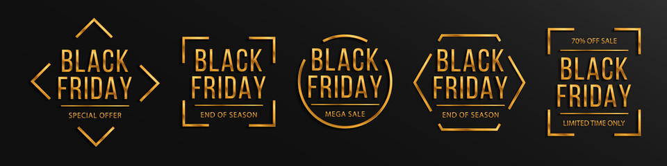 Black friday luxury sale banner. Golden text lettering. Sale banner, poster, logo.