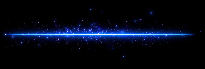 Fototapeta シンプルなネオンのように発光する直線　ライン　横線　発光　光　幻想的　ネイビー　コバルトブルー　青 obraz