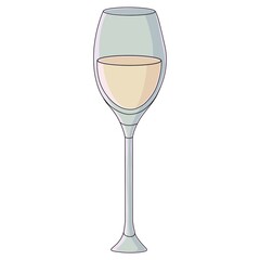 Cartoon glass of white wine on white background