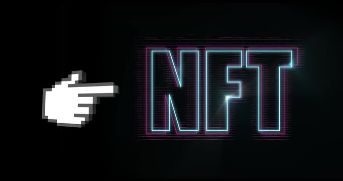 Animation of nft over hand and black background