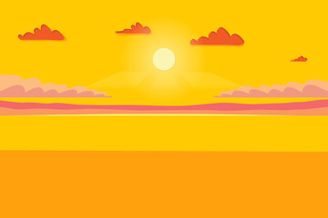 Beach and cloud on sunset. Vector Illustration