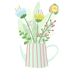 cute flowerpots with flowers, colorful flowers, spring and summer design and printing
