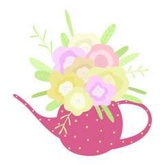 cute flowerpots with flowers, colorful flowers, spring and summer design and printing
