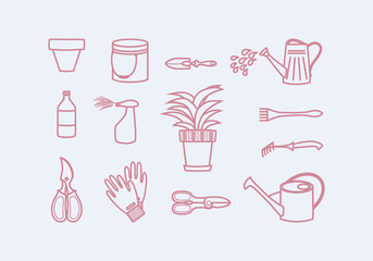 Gardening items icons set. Garden tools - vector illustration