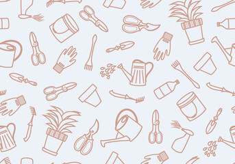 Gardening items icons seamless pattern. Garden tools - vector illustration