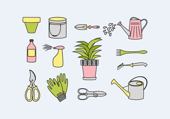 Set of gardening items. Garden tools - vector illustration