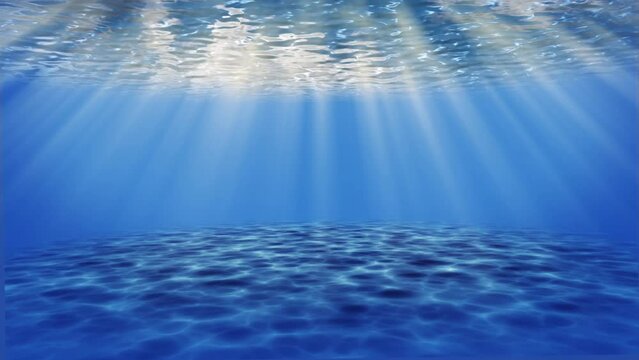 Seabed underwater loop animation. Eerie underwater motion background of the blue sea. 