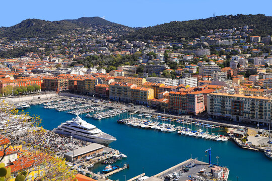 View from the castle hill to the port of Nice - France
