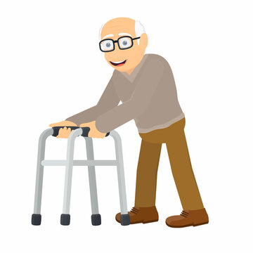 Man with a walker. Elderly man, vector illustration