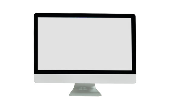 Computer display with blank white screen. Front view. Isolated on white background