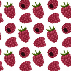 Raspberries seamless pattern with isolated transparent background. Vector image of berries. Illustration for packaging, wrapping paper, textile.