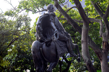 Traveling through Caracas, statue of the liberator Simón Bolívar in the Plaza Bolívar in...
