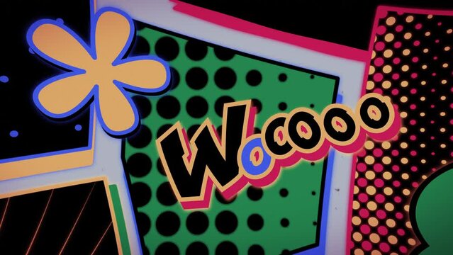 ポップでカラフルな漫画のコマ割りのようなアニメーション　アメコミ風　ループ