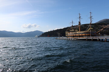 A scene of Ashino-ko Lake at Hakone in Kanagawa Prefecture in Japan...