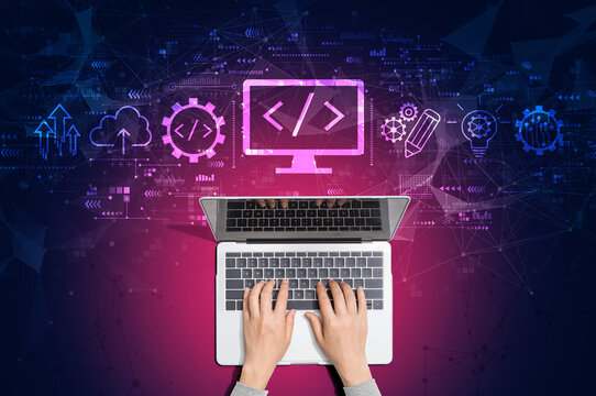Web development concept with person using a laptop computer