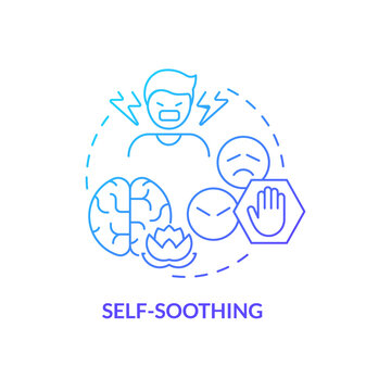 Self Soothing Blue Gradient Concept Icon. Changing Mood And Condition. PTSD Coping Strategy Abstract Idea Thin Line Illustration. Isolated Outline Drawing. Myriad Pro-Bold Font Used