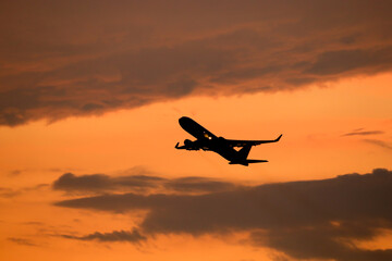 airplane in the sunset