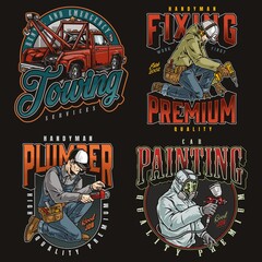 Colorful emblems collection with manual workers