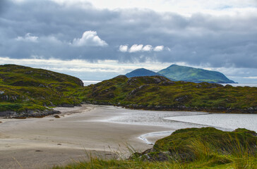 Fototapeta na wymiar View from Derrynane beach onto Abbey island in Ireland