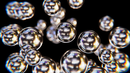 Realistic shallow DOF 3D illustration of the abstract silver metallic molecules rendered as background