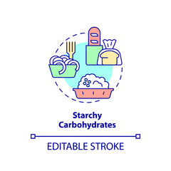 Starchy carbohydrates concept icon. Product containing carbs. Tip for vegan lifestyle abstract idea thin line illustration. Isolated outline drawing. Editable stroke. Arial, Myriad Pro-Bold fonts used