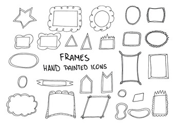 Frames and lines hand painted doodles. 