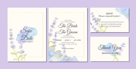 Fototapeta na wymiar Hand painted of lavender watercolor as wedding invitation template.