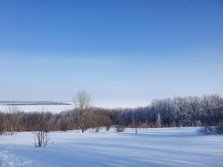 winter landscape. winter forest on the background of a frozen river