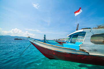 fishing boats anchored Trawangan Islan, Lombok Indonesia