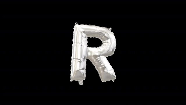 Silver Helium Balloon with Letter R. Loop Animation with Alpha Channel Prores 4444.